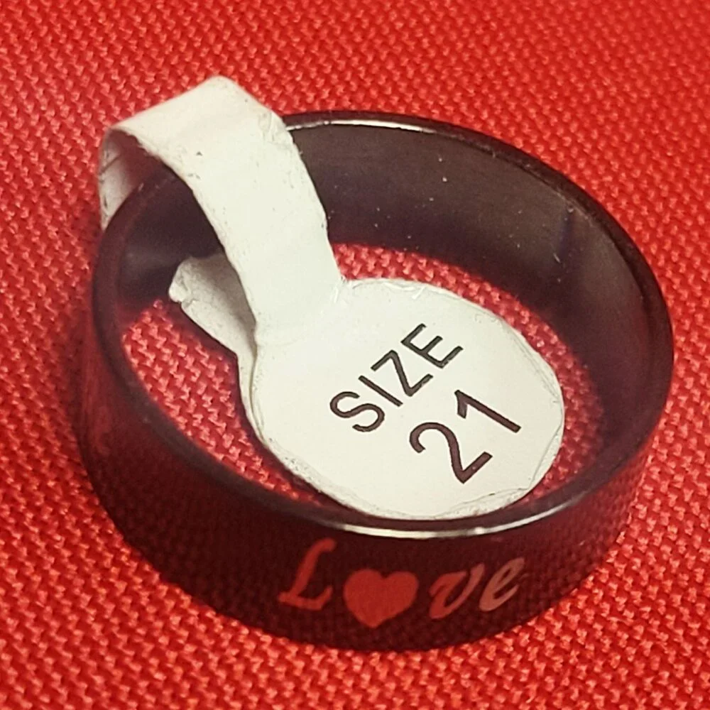 Stainless Steel Wide Band Love Engraved Ring Size 21 Black Tone Unisex